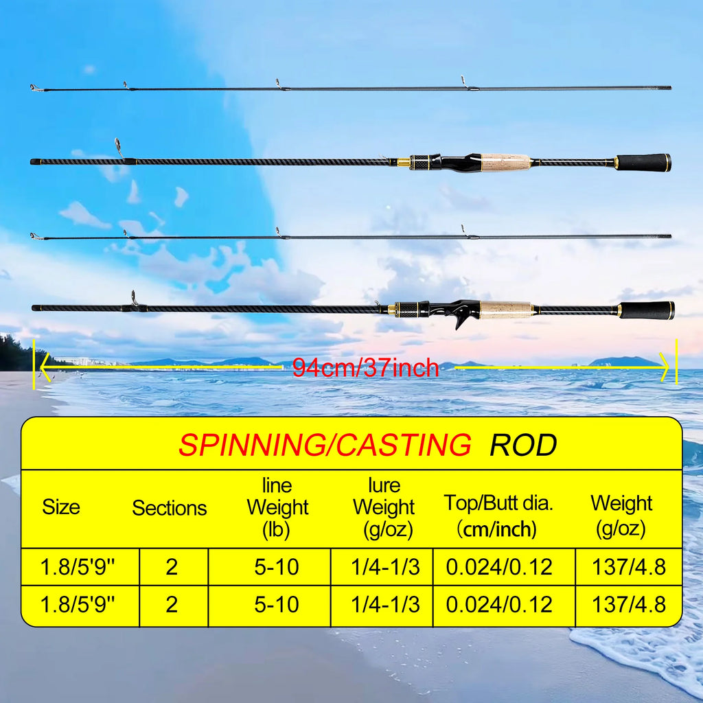 1.8-Meter Two-Section Lure Rod Suitable for Various Waters, Lightweight and Portable, Comfortable to Hold, Imitation Wood Soft Handle, Eav Segmented Grip, All-Black Color with Gold Accents, Enhanced Fashion, Ceramic Guide Rin