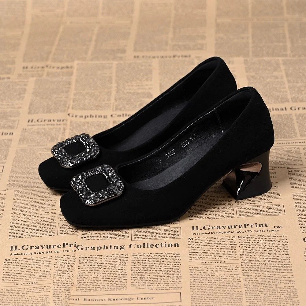 zapatos de mujer women fashion sweet light weight black comfort spring slip on square heel shoes for office work lady shoes a531