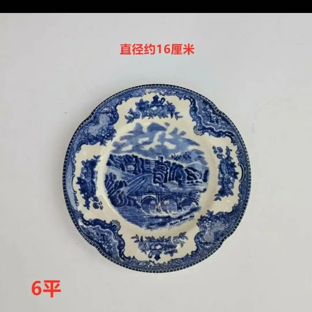 Palace Blue Castle Glaze In Color Ceramic Plate American Classic Painted Coffee Cup with Tray Afternoon Tea Cake Dessert Plates