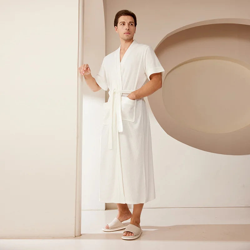 Summer Nightgown Pure Cotton Long Couple Pajamas 2024 New Short Sleeve Bathrobe Home Clothing Bath Robe Men
