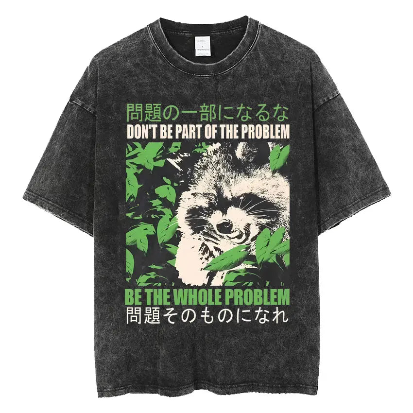 Mens Clothes Vintage Washed The Harbinger of Awkward Situations Weirdcore Japanese Funny Short Sleeved Round Neck Y2k Tshirt