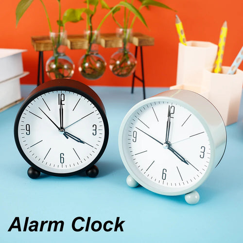 Alarm Clock Night Light Small Round Silent Sweep Analogue Alarm Clock Table Clocks for Home Office Desktop dropshipping