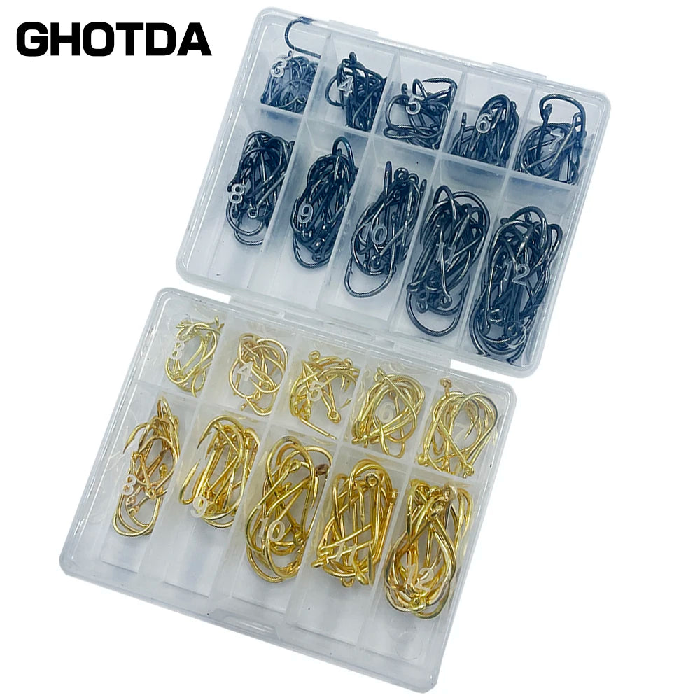 100Pcs Size 3-12# Ring Eye Fishhooks Circle Carp Eyed Fishing Hook High Carbon Steel Fishing Hooks Single Jig Fish Hook Tackle