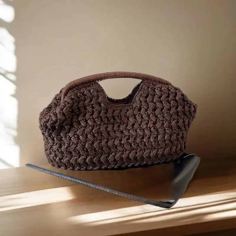 Women's Elegant Fashion Straw Handbag, Versatile Beach Shoulder Bag, Exquisite Woven Underarm & Evening Bags Gift