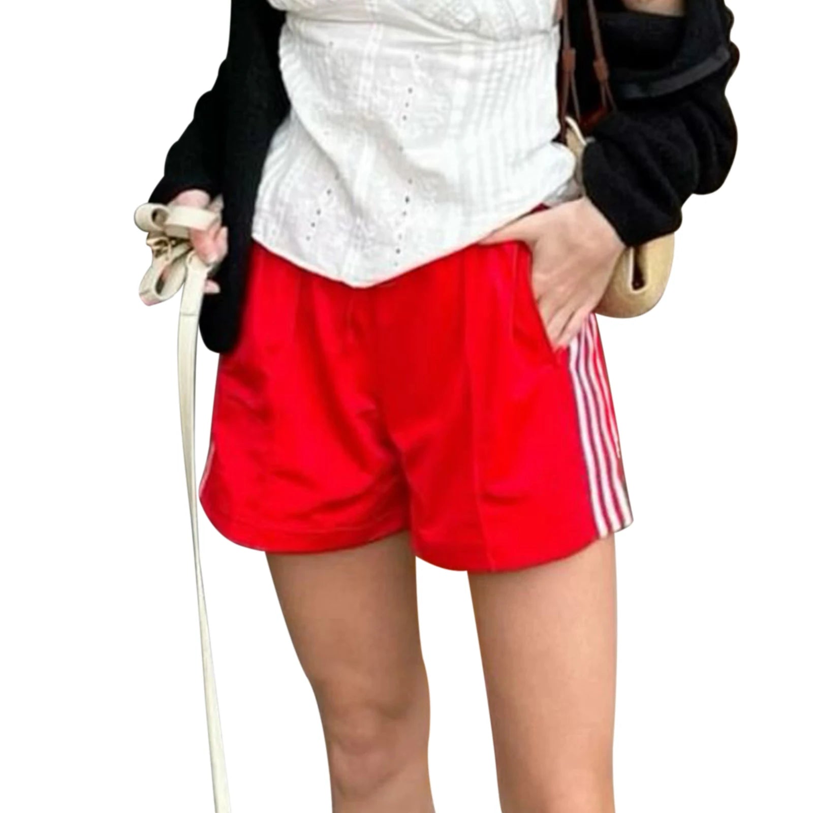 HEZIOWYUN Women's Summer Y2K Retro Striped Patchwork Shorts Casual Loose Elastic Waist Sporty Boxers Sleep Bottoms with Pockets
