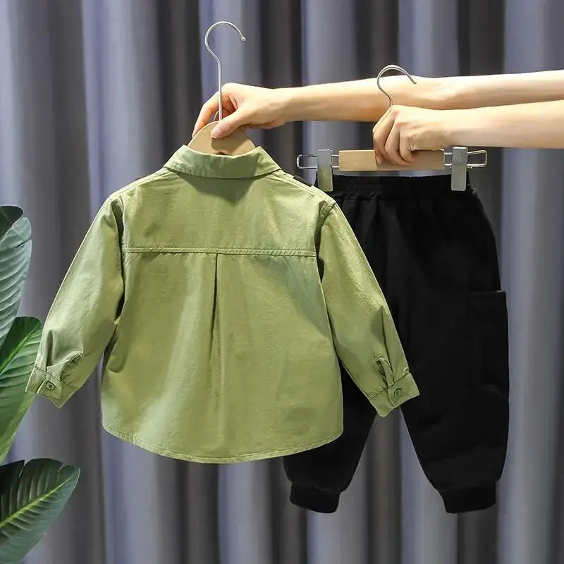 Kids Boys Clothing Set New Handsome and Fashionable Baby Work Style Shirt Pants Children's Casual Two Piece Set