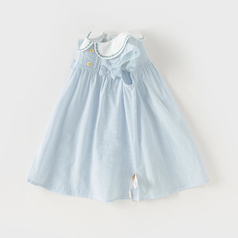 Dave Bella Girl's Princess Dress 2025 New Summer Children's Baby Sleeveless Cute Sweet Blue Fashion Casual DB2240415