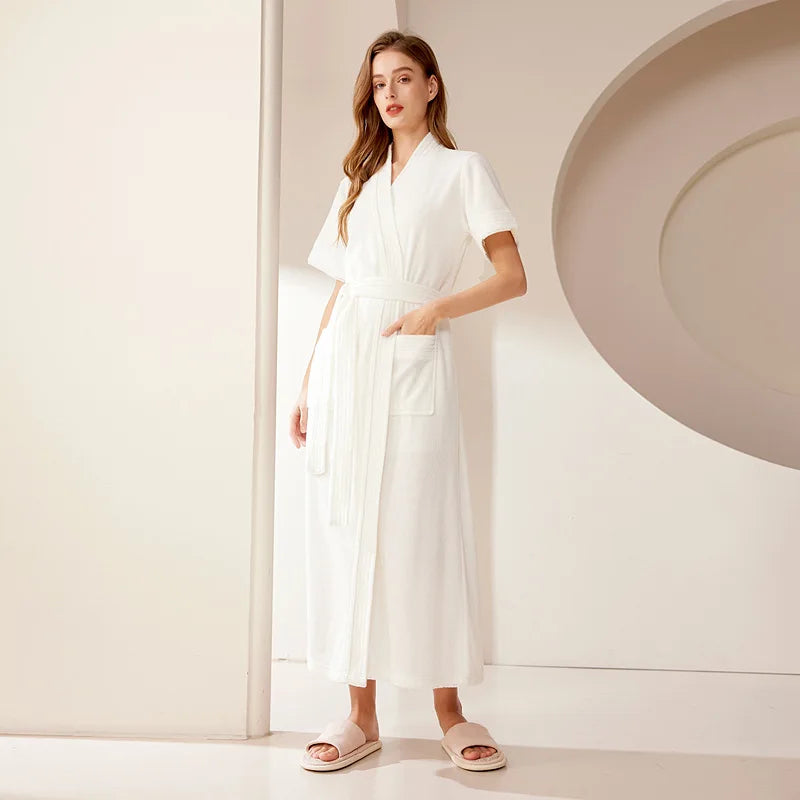 Summer Nightgown Pure Cotton Long Couple Pajamas 2024 New Short Sleeve Bathrobe Home Clothing Bath Robe Men