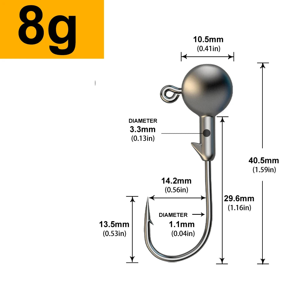 MrLurion 30pcs 1g 2g 3g 5g 10g 14g 18g 22g 25g 28g Fishing jigging head hook ,round head rigs fishhook for soft worm crank lures