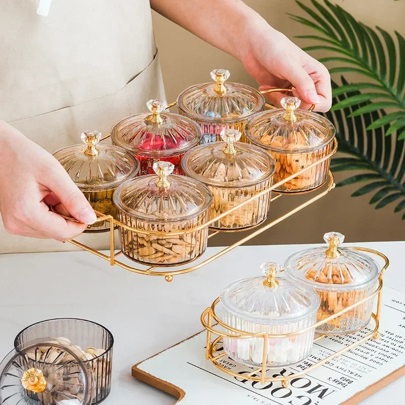 Serving Platter Glasses Bowl With Lid, Party Candy Nuts Salad Dishes, Plate Cake Food Kitchen Plate, Dessert Snacks