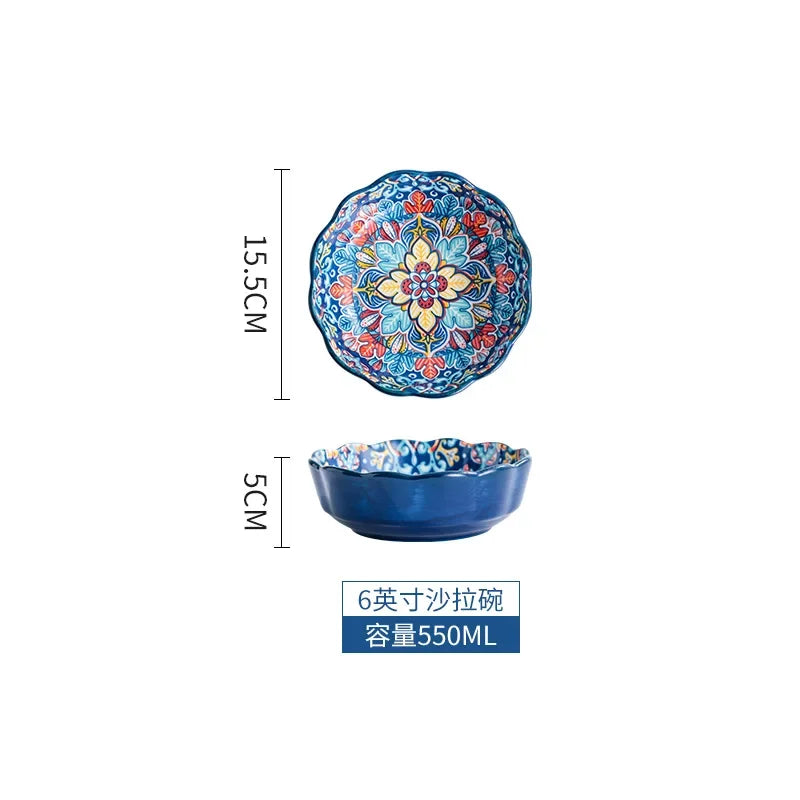 Bohemia Ceramic Rice Bowl Serving Plate Creative Ceramic Cutlery Soup Noodle Bowl Household Handle Bowl Sauce Dish