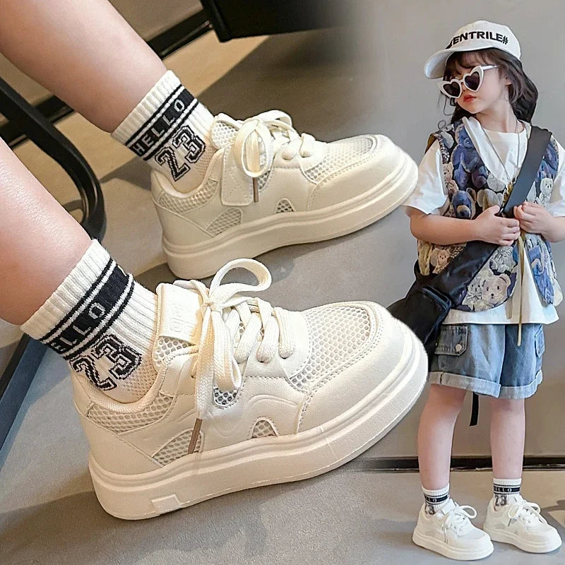 Kids Sports Shoes Trend Boys Girls School White Shoes Mesh Breathable 2025 New Children Running Shoes Non-slip Soft Sole Comfort