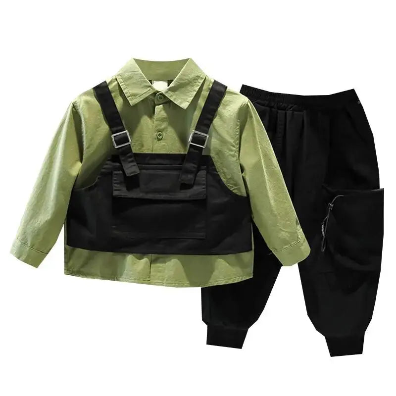 Kids Boys Clothing Set New Handsome and Fashionable Baby Work Style Shirt Pants Children's Casual Two Piece Set
