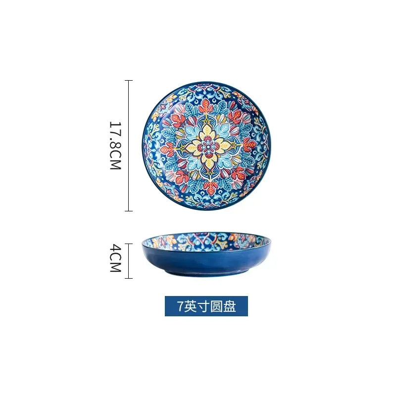Bohemia Ceramic Rice Bowl Serving Plate Creative Ceramic Cutlery Soup Noodle Bowl Household Handle Bowl Sauce Dish