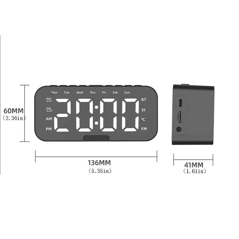 Led Digital Alarm Clock With Large Mirror Screen Office Bedside Table Clocks Bluetooth Speaker FM Radio Speaker Home Decor