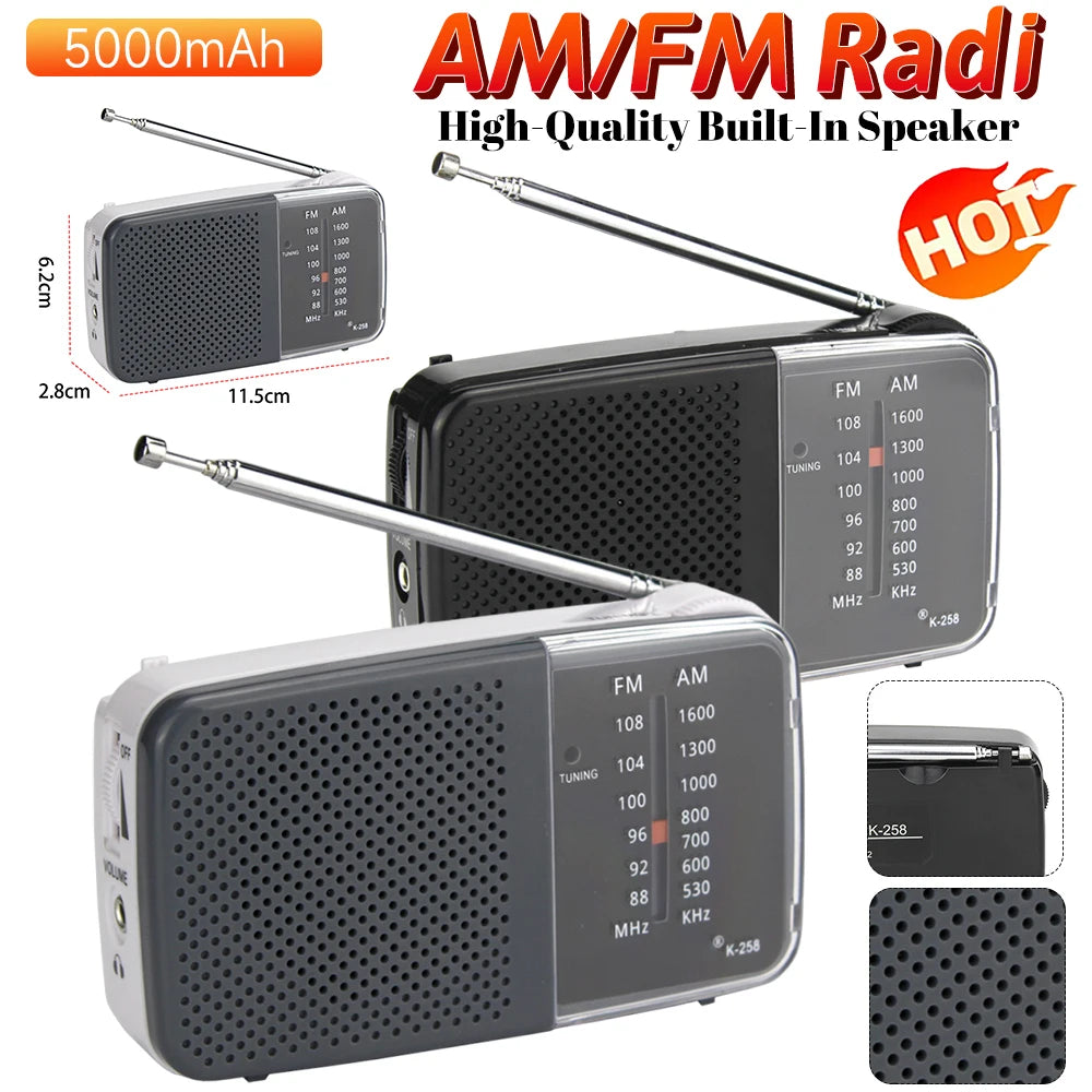 Portable AM/FM Radio with Speaker Mini Transistor Radio with Strap Battery Powered Radio Telescopic Antenna for Running Cycling