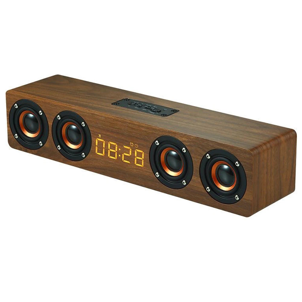 Rechargeable Wooden Alarm Clock with Bluetooth Soundbar Subwoofer Speaker and FM Radio for Home or E-sport Game Room Decoration