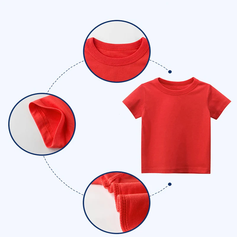 1-7 Years Kid Baby Clothing Boys Girls T-shirt Summer Solid Color Short Sleeve Round Neck Tops Kids Clothing