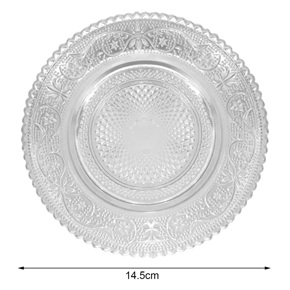 Cafe Cake Snack Glass Plate High-value Vintage Clear Glass Embossed Dinner Plates Reusable Home Kitchen Party DIY Dessert Plate
