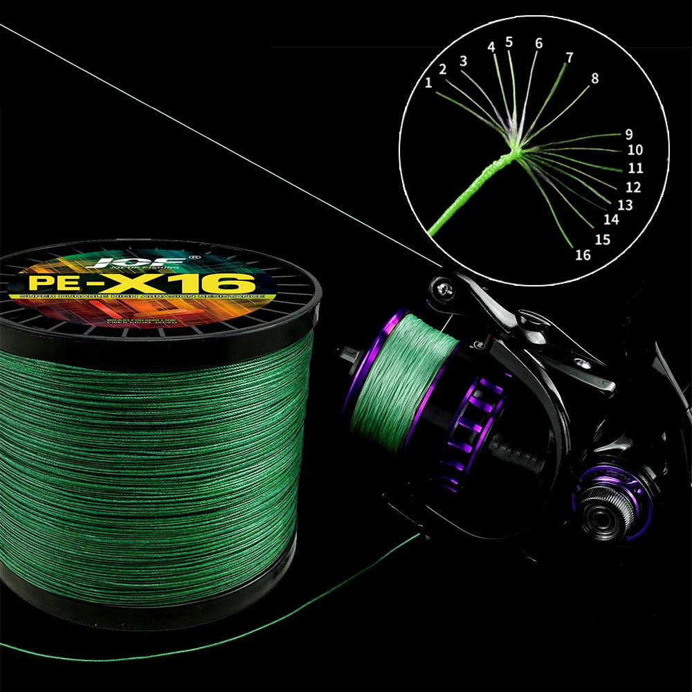 16 Strands Braided Fishing Line X16 Super Strong 25/40/80/100/125/140/161/200LBS HollowCore 100-1000M Multifilament 11.3-91kg