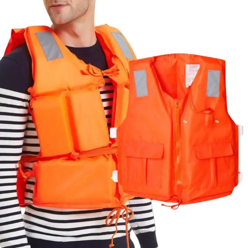 Emergency Flotation Vest for Adults, Easy On/Off Zipper Life Jacket with Pockets, Essential for Boating, Floods or Storms