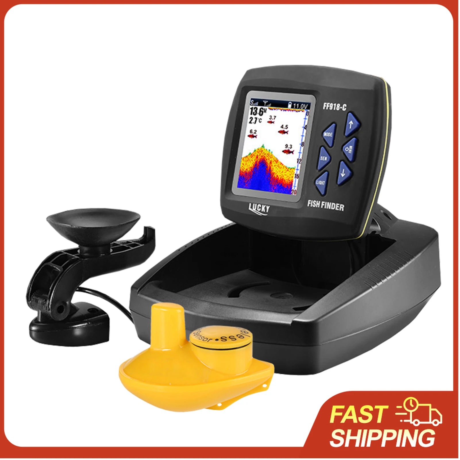 Portable Fish Finder Wireless Sonar Sensor Fishing Depth Finder Locator Fishfinder with Wired Transducer for Boat Kayak Fishing