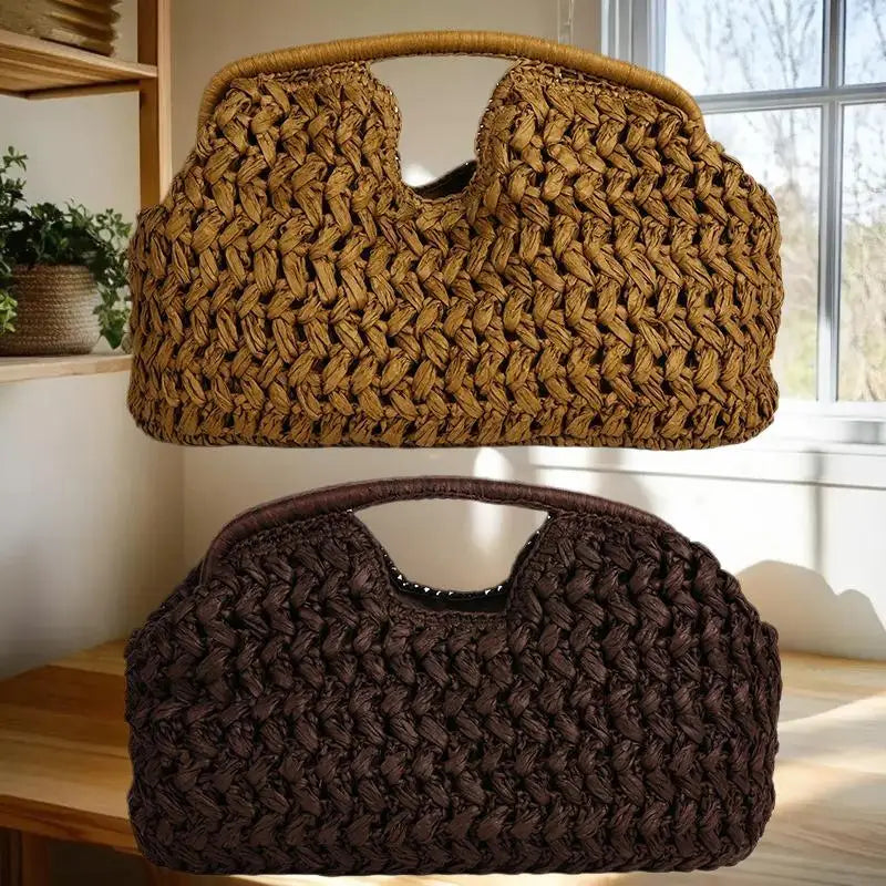 Women's Elegant Fashion Straw Handbag, Versatile Beach Shoulder Bag, Exquisite Woven Underarm & Evening Bags Gift