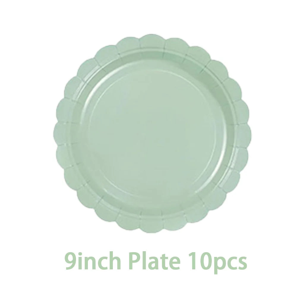 Solid color party supplies tableware paper plates cups napkins tablecloths suitable for birthday party guests banquet baby showe