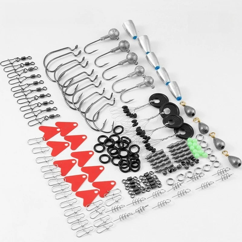 170PCS Saltwater Fishing Tackle Kit: Complete Set with Strong Hooks, Texas Rigs, Drop Shot Rigs & Portable Box for Offshore