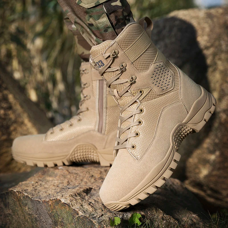 Men's Hiking Shoes High Top Tactical Boots Waterproof Outdoor Field Training Boots Anti Slip Fishing Hunting Sneakers for Men