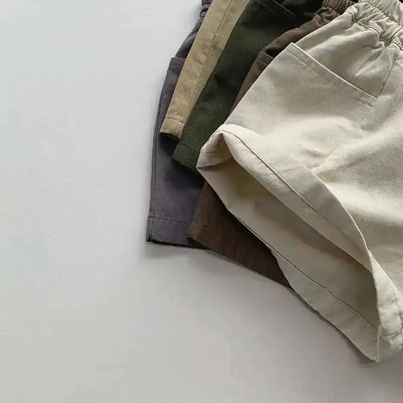 Spring Summer Children Shorts 1-8Y Boys Girls Cotton Pockets Solid Short Pants Trousers Korean Toddler Wear Bottoms Kids Clothes