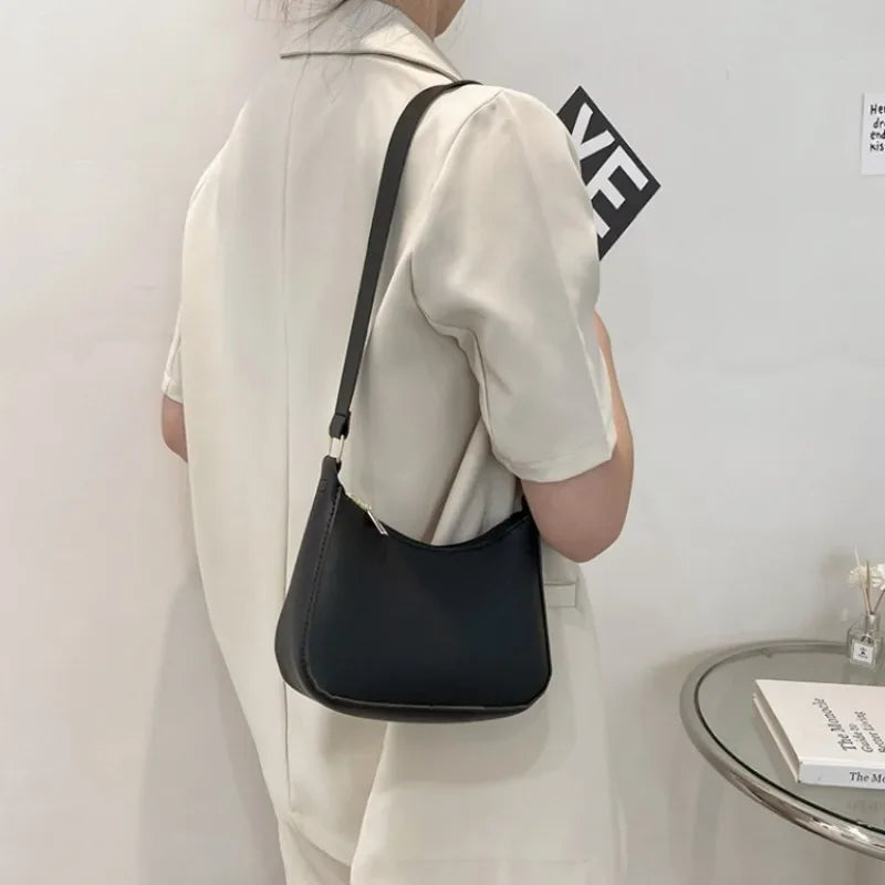 Fashion Handbag New Retro Solid Color PU Leather Shoulder Underarm Bag Women's Casual Hobos Purses and Handbags Ladies Hand Bags