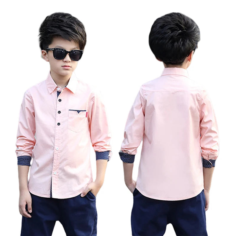 Kids Clothes Spring Autumn Boys Cotton Blouses Kids Boys Long Sleeve Shirt Children Fashion Shirt 5-15 Years Turn-down Collar