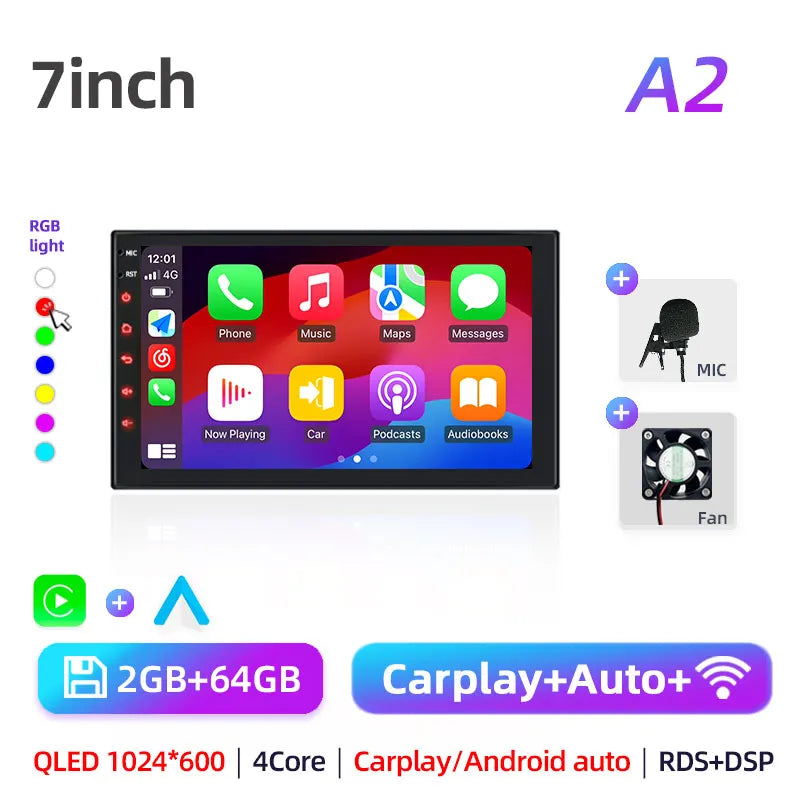 Car radio with GPS Multimedia player with Android 12 7/9/10''2 Din Universal Stereo Carplay AUTO for Volkswagen, Nissan, Hyundai