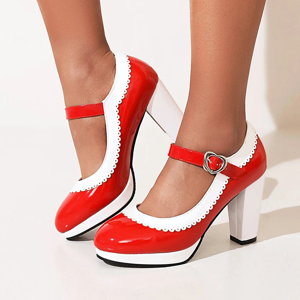 Women's shoes on Heels Women Mixed colors Platform Pumps Shallow Mouth Round Toe Shoes for Woman Mary Jane high heels Footwear