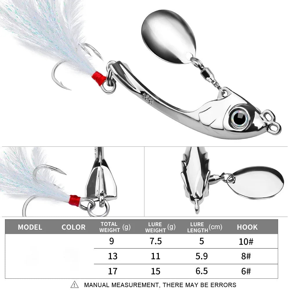 Spinner Bait 7g 10g 15g Metal Vib Fishing Lure Trolling Rotating Spoon Wobbler Sinking Hard Bait With Sequin Pesca For Bass Pike