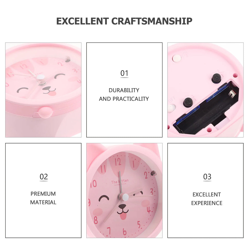 Cute Cartoon Cat Alarm Clock Silicone Night Light Silent Table Clock Kids Bedroom Desktop Decorative Home Accessory Gift Ear