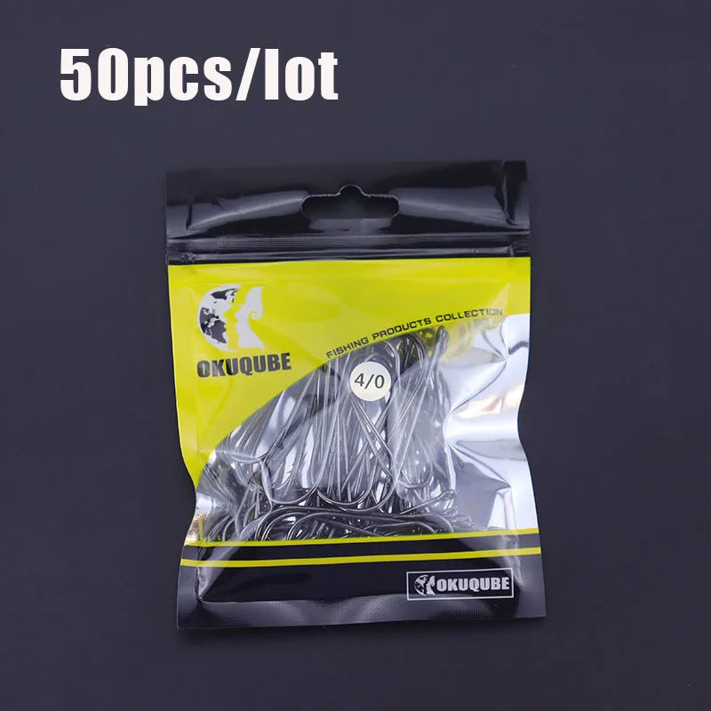 50pcs/lot Fishhooks High Carbon Steel Long And Straight Shank Barbed Fishing Hooks For Fresh And Saltwater Fishing