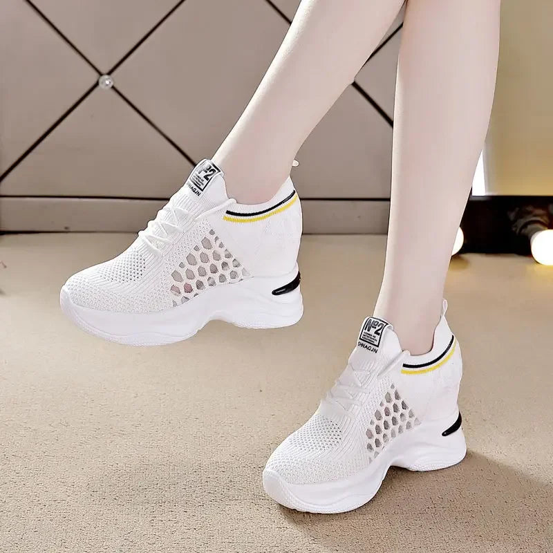 Shoes for Women The New Fashion White Sport  Summer  Casual Breathable Hollow Out Platform Sneakers Comfortable High Heels
