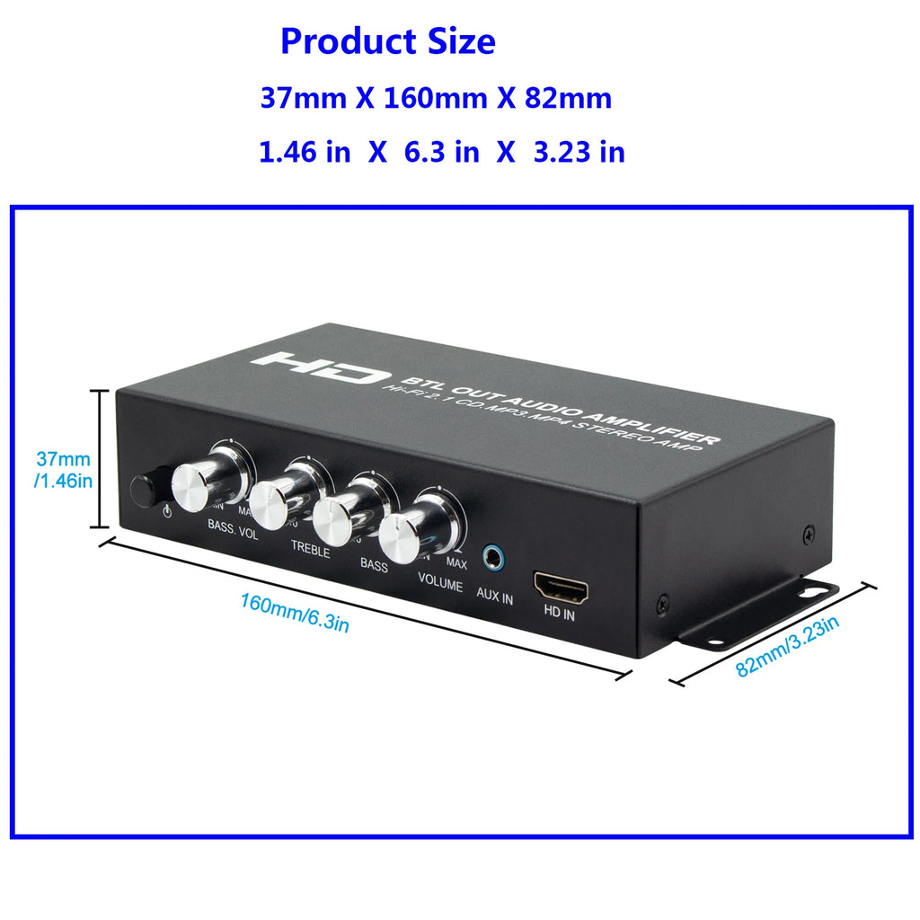 2.1CH 80W×2(L/R)+80W(sub)  Class D Stereo Digital Audio Amp with Subwoofer HDMI Output forcar/marine/outdoor passive speakers