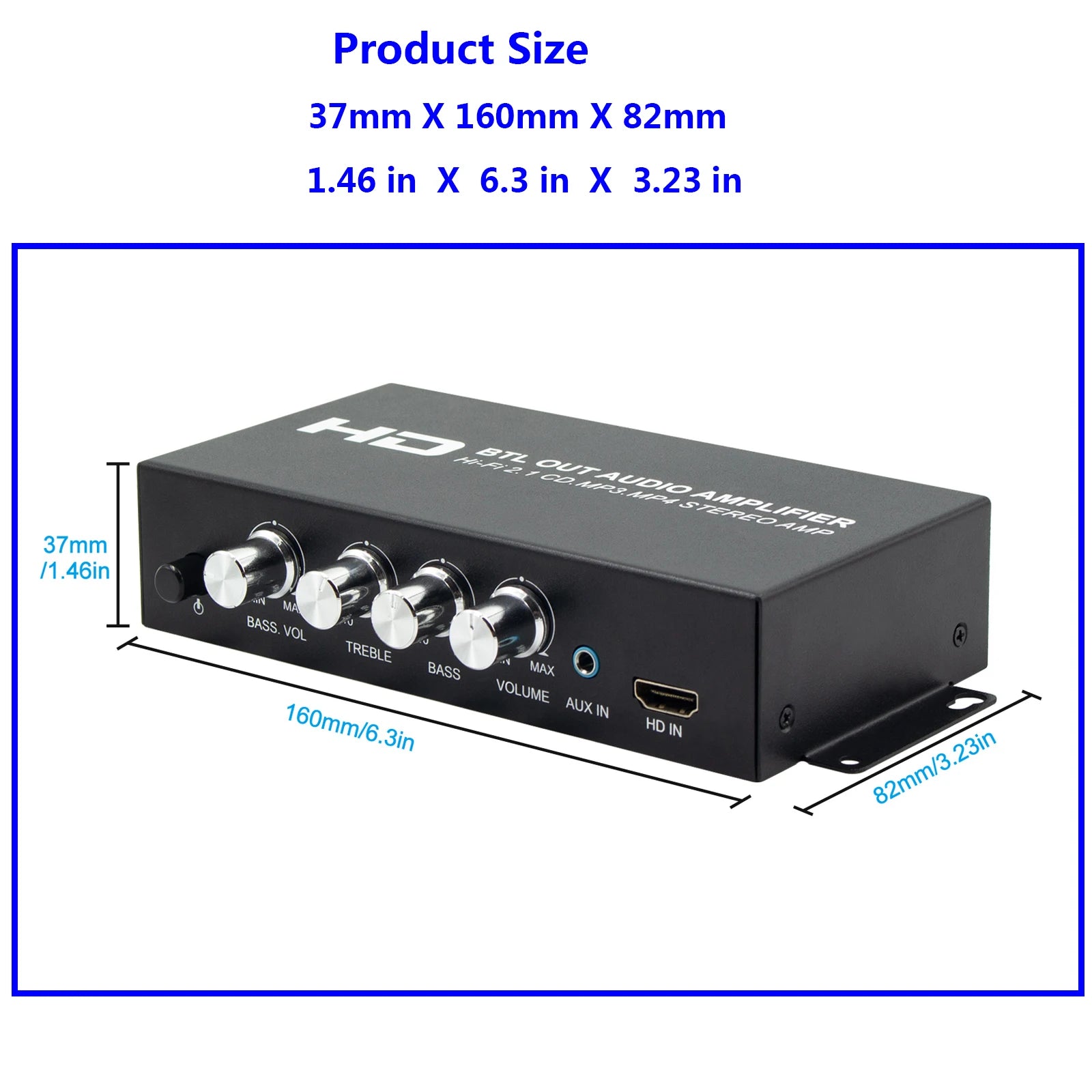 2.1CH 80W×2(L/R)+80W(sub)  Class D Stereo Digital Audio Amp with Subwoofer HDMI Output forcar/marine/outdoor passive speakers