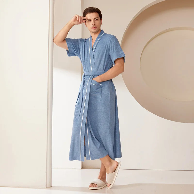 Summer Nightgown Pure Cotton Long Couple Pajamas 2024 New Short Sleeve Bathrobe Home Clothing Bath Robe Men