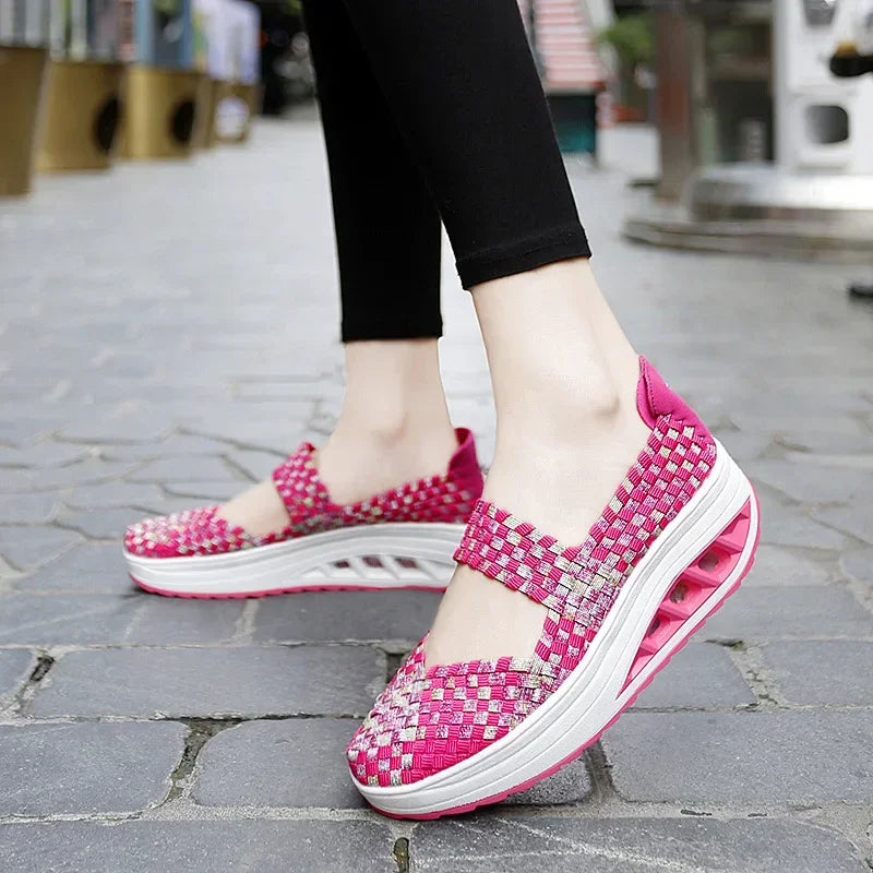 2025 New Women's Shoes Hand Woven Casual Shoes Thick Bottom Breathable Single Sandals Slip-On Lazy Travel Shoe Chaussure Femme