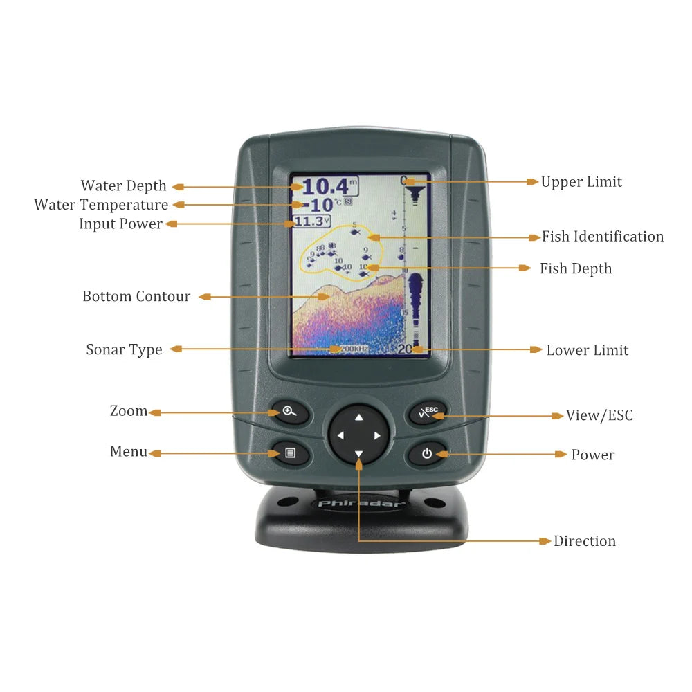 Portable 3.5" LCD Fish Finder Outdoor Fishing Sonar Sensor Fishing Finder Alarm Fish Detector Depth Locator