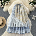 Sweet Forest System High Waist f Skirt Women's Summer New Design Lace Splicing Floral Asymmetrical Fairy Skirt