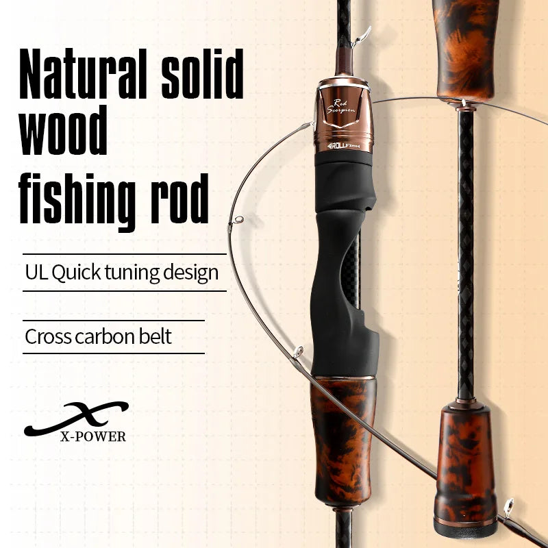 ROLLFISH Natural Solid Wood Handle UL Trout Fishing Rod Carbon Fiber Super Soft BFS Fishing Pole for Trout