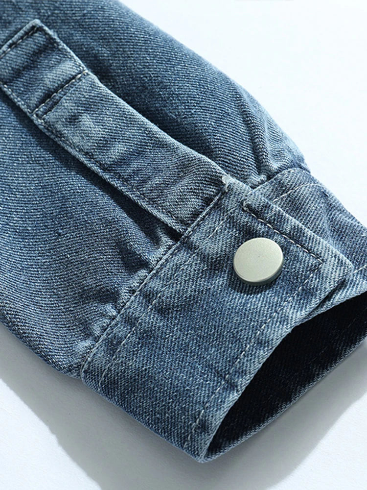 Men's Denim Shirts with Two Chest Pockets Metal Button Long Sleeve Jeans Shirts Loose Fit 2025 Autumn New Daily Leisure