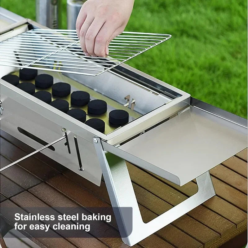 Stainless Steel Barbecue Oven Outdoor Charcoal Thickened Barbecue Grill Household Small One-second Folding Carbon Kebab Stove