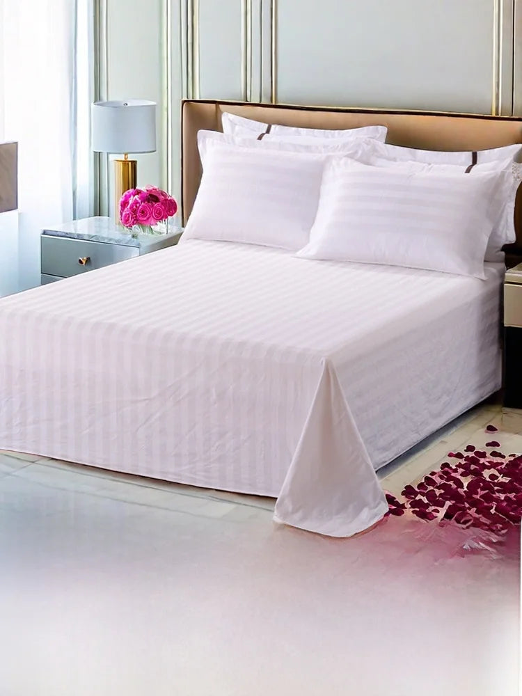 Hotel Bedding White Washed Cotton Sateen Stripe Pillowcases for Beauty Salons Bath Massage Shops Homestay Bed Sheets