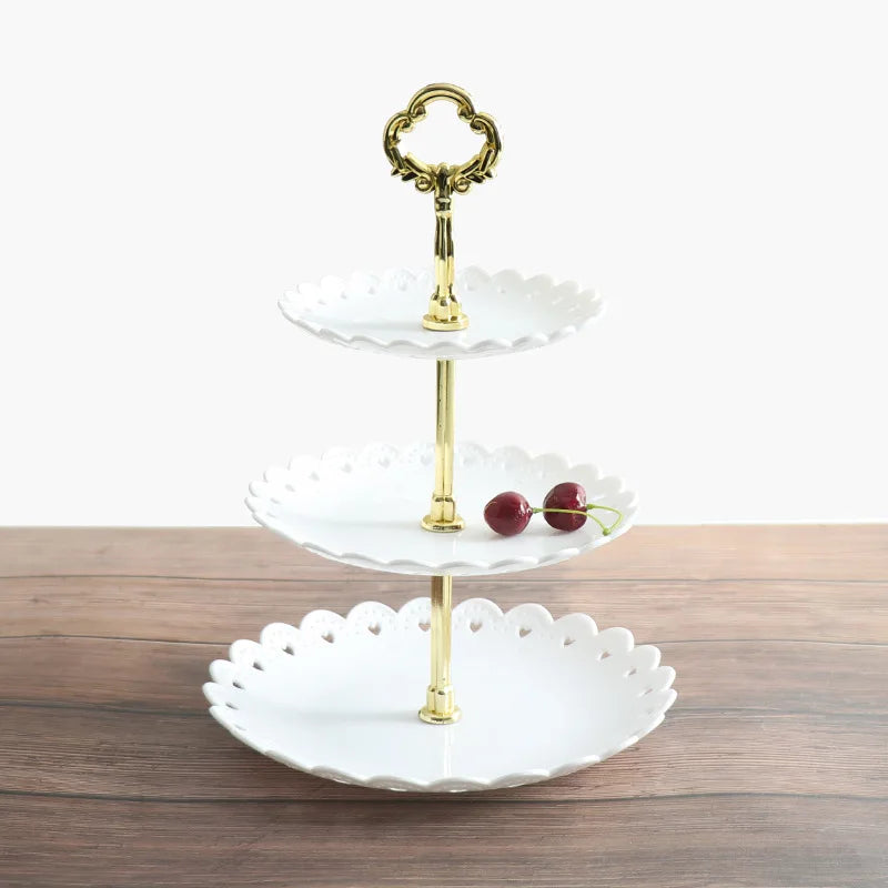 Three Layers of Dessert Plates Plastic Cake Tray Petal-shaped Afternoon Saucer Suitable for Birthday Parties and Weddings